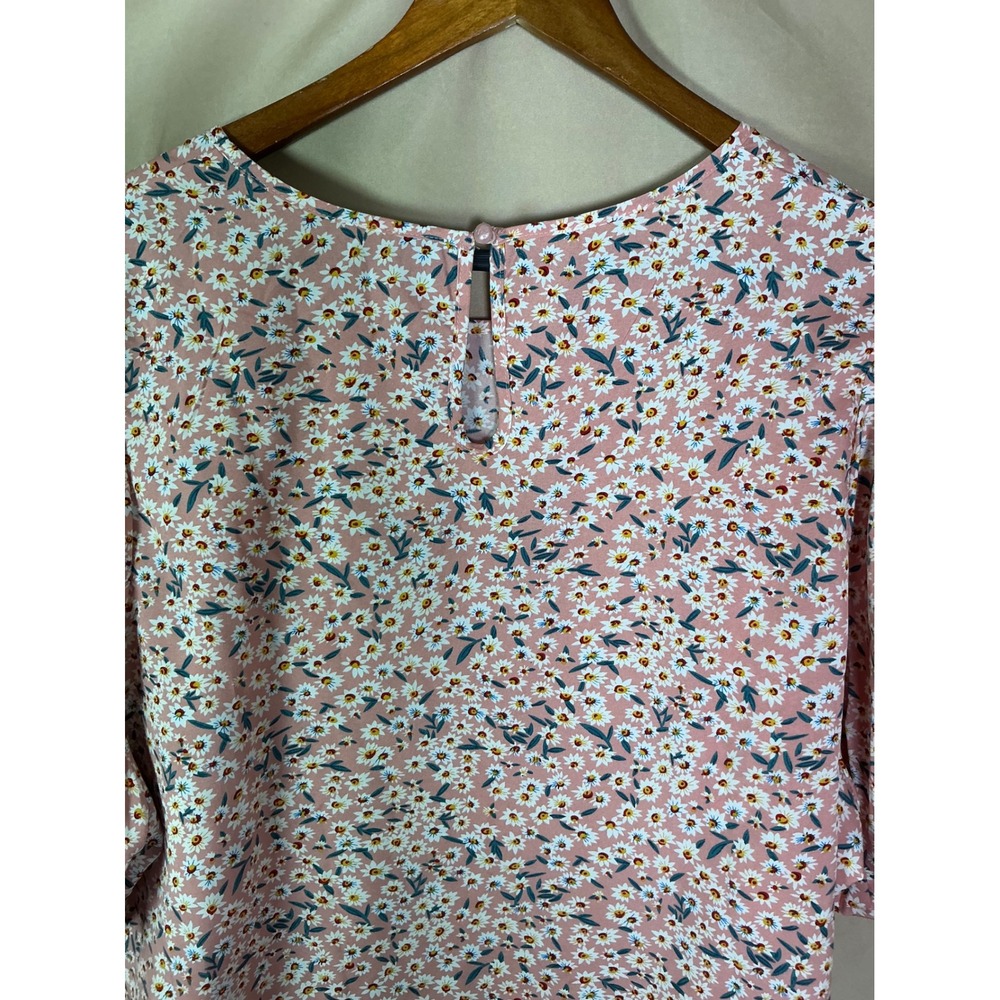 Emery Rose Floral Puff Sleeve Blouse Womens 4XL Pink New Daisy Boho Top - Picture 12 of 14